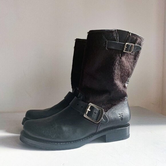 Frye Black Leather Cow skin Mid Calf Boots 6.5B Mexico - Picture 4 of 8